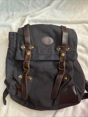 J. Crew Dark Gray Canvas Backpack with Brown Leather Trim